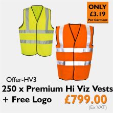 250 x Premium Hi Viz Vests + Free Logo