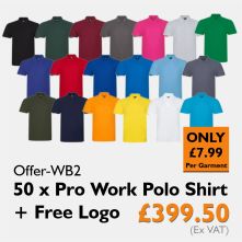 50 x Pro Work Polo Shirt + Free Logo